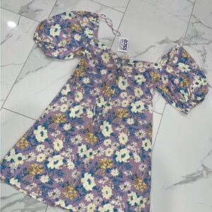 Floral Print Dress with Puff Sleeves